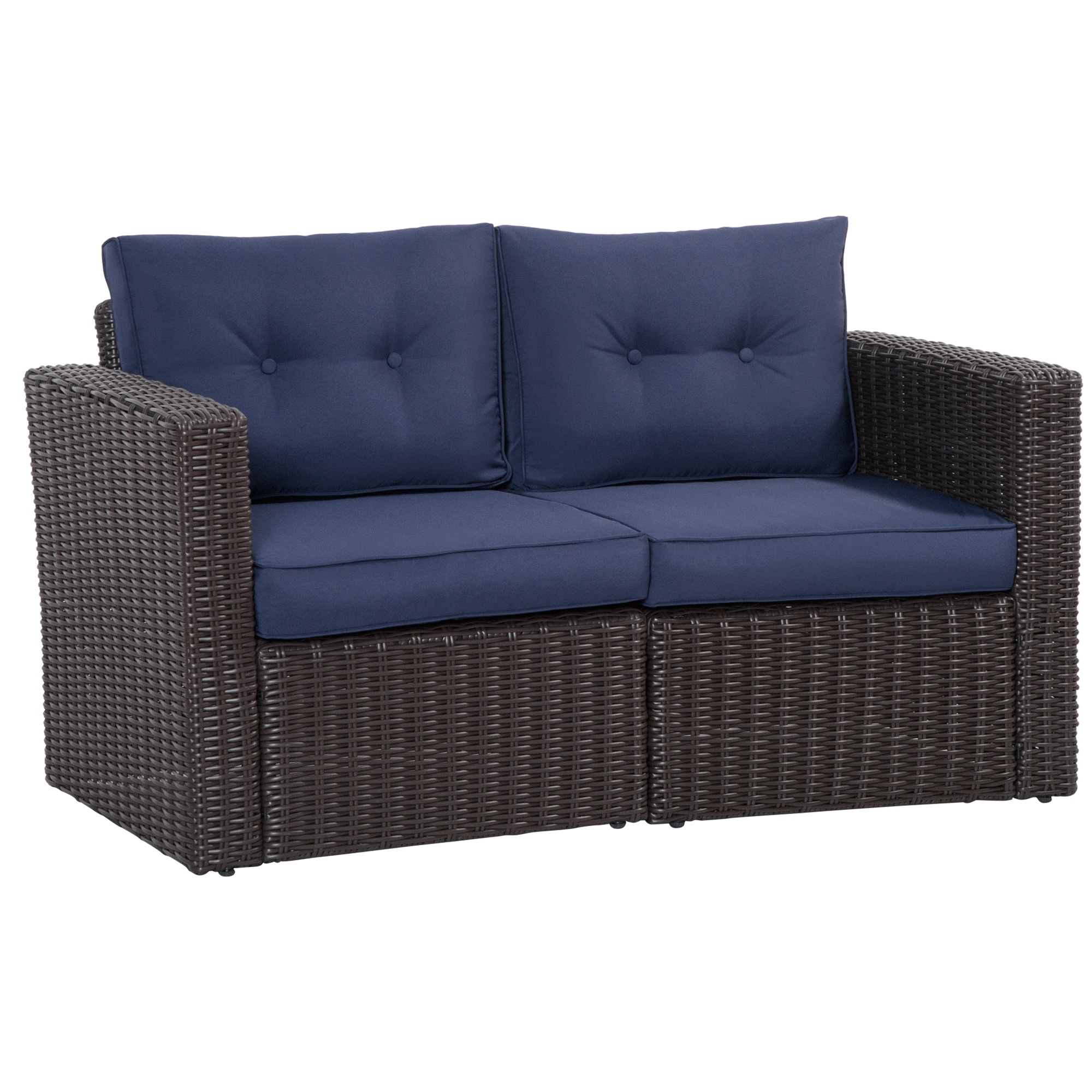 Outdoor PE Rattan Furniture,Outsunny 2 Piece Patio Wicker Corner Sofa Set,With Curved Armrests and Padded Cushions for Balcony