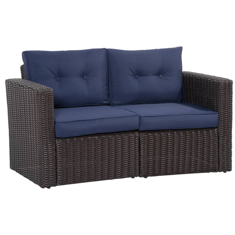 Outsunny 2 Pieces Patio Wicker Corner Sofa Set, Outdoor Freely Combination PE Rattan Furniture, Beige