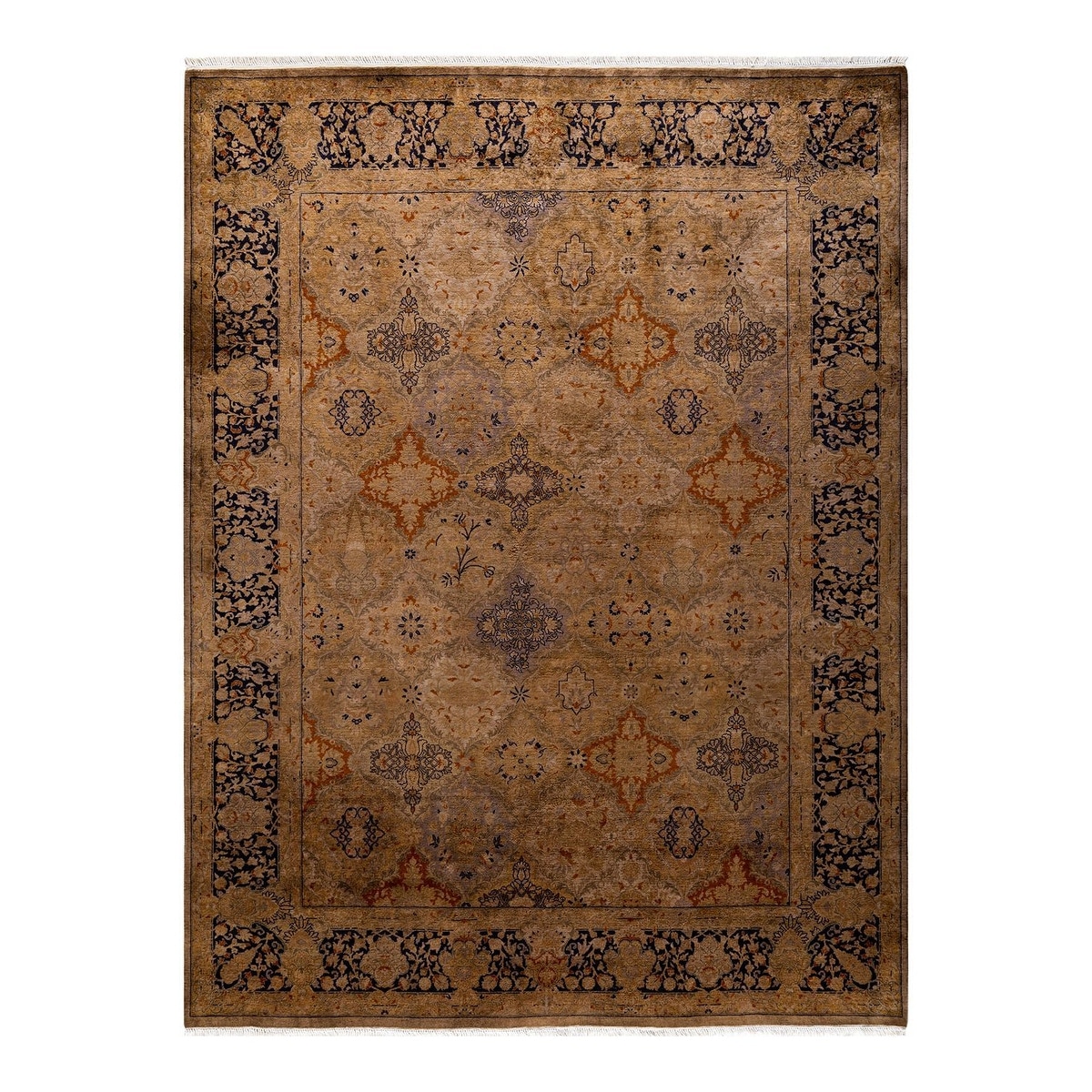 Overton Hand Knotted Wool Vintage Inspired Modern Contemporary Overdyed Gold Area Rug - 6' 3" x 8' 8"