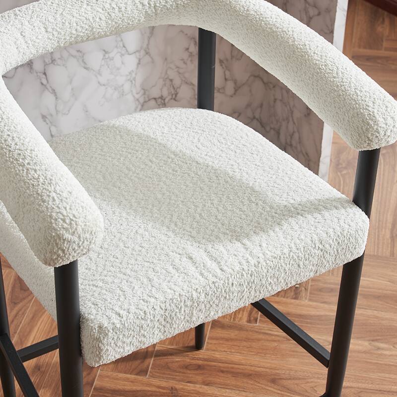 Modern Upholstered Bar Stools Set Of 2, Boucle Fabricchairs With Metal Frame Armrests