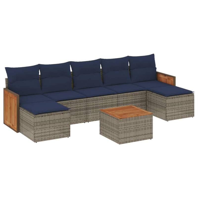 vidaXL 7/8 Piece Patio Sofa Set with Cushions Black/Gray Poly Rattan - 21.7 x 24.4 x 27.2