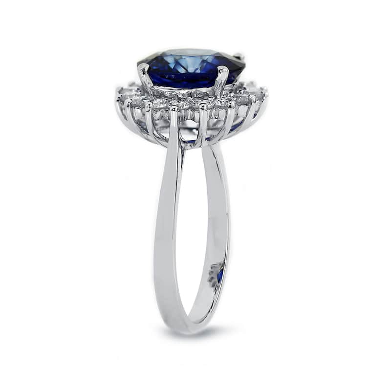 Auriya 18k Gold 4ct Blue Sapphire Halo Diamond Engagement Ring 5/8ctw