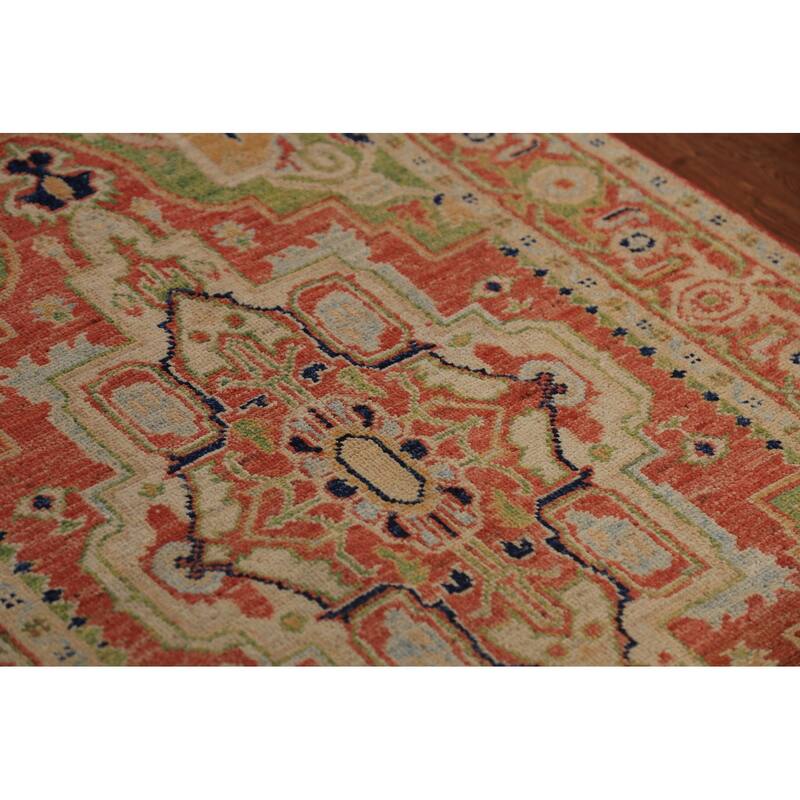 Orange & Green Heriz Serapi Vegetable Dye Rug Handmade Wool Carpet - 3'1"x 5'0"