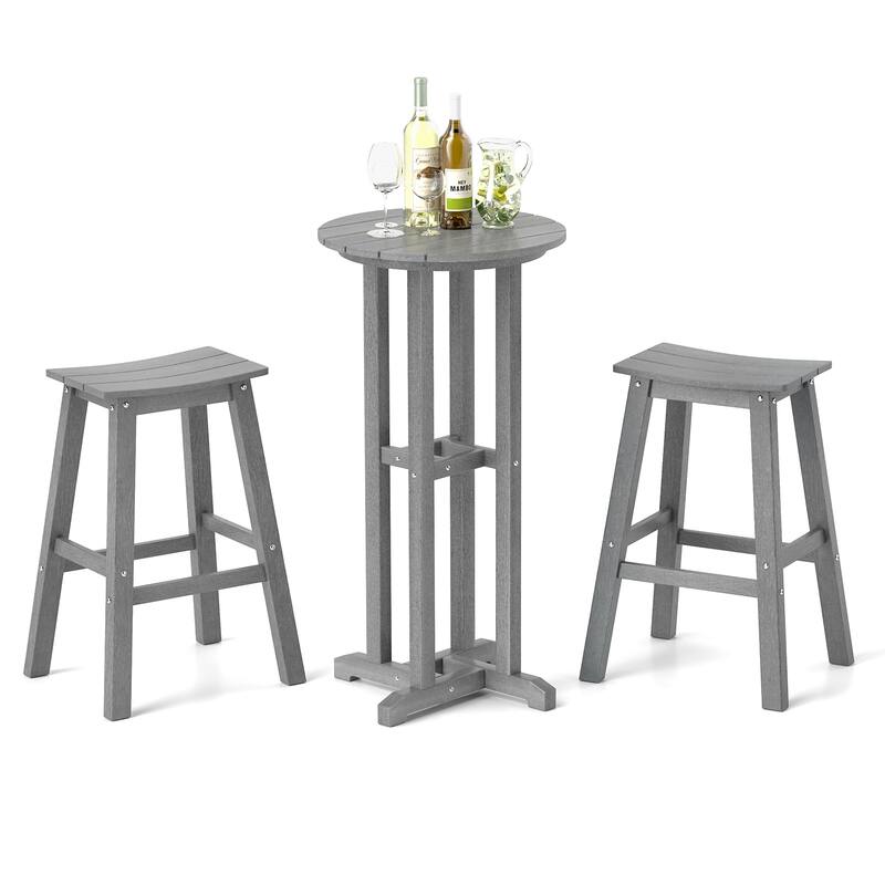 Gymax 3PCS Outdoor HDPE Bar Table & Chair Set for 2 w/ Footrests for