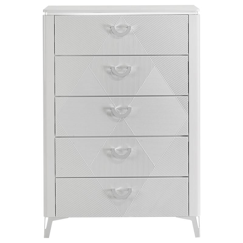 Cassia 5-drawer Bedroom Chest of Drawers White High Gloss