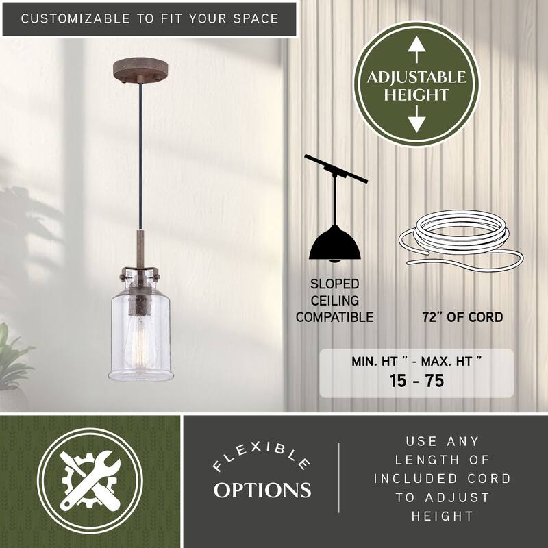 Carbon Loft Visage Mini Pendant in Textured Rustic Bronze - 5-in W x 12-in H x 5-in D