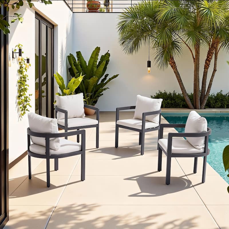Outdoor Aluminum Dining Chairs with Cushions & Armrests - 4 Pieces Black