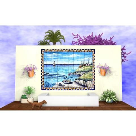 70pc Indoor Outdoor Ceramic Tile Water Fountain Mosaic Wall Mural