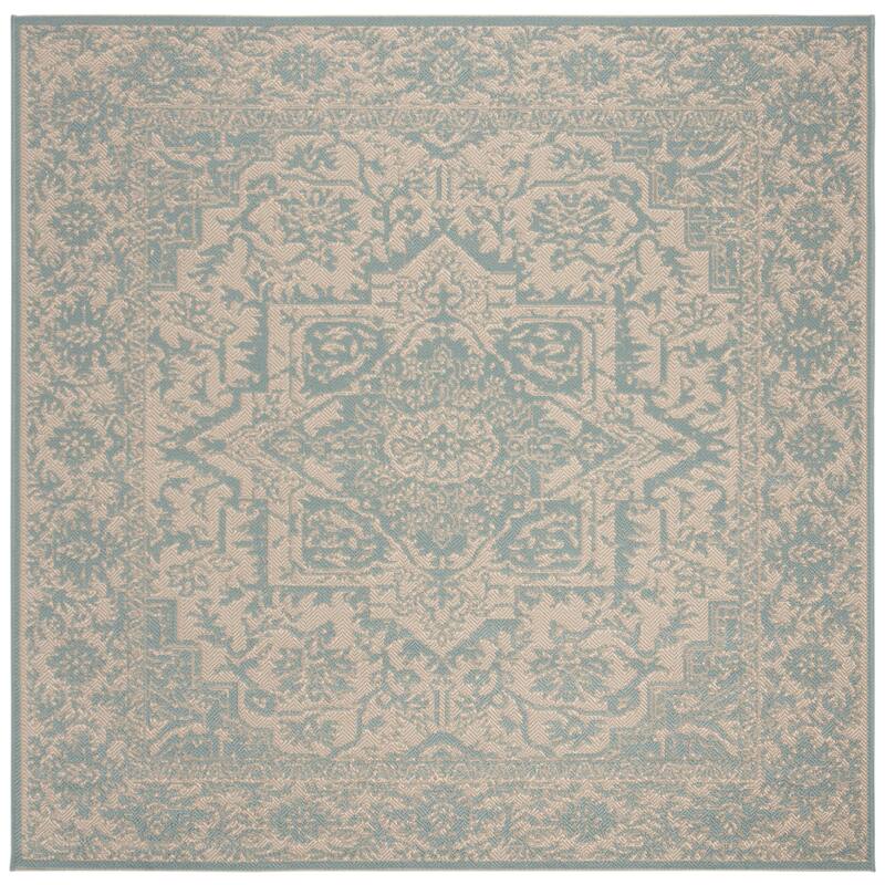 SAFAVIEH Linden Karol Indoor/ Outdoor Waterproof Patio Backyard Rug - 6'7" Square - Cream/Aqua