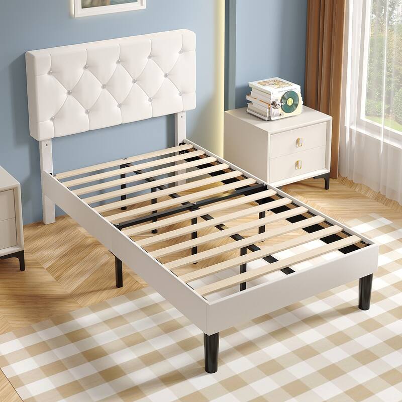 VECELO Upholstered Beds With Diamond Tufted Headboard Platform Bed Frame 7.9'' Under Bed Space