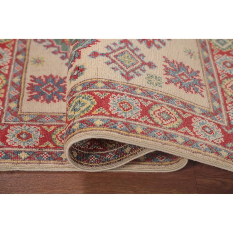 Geometric Kazak Oriental Foyer Rug Hand-Knotted Wool Carpet - 2'9" x 3'10"