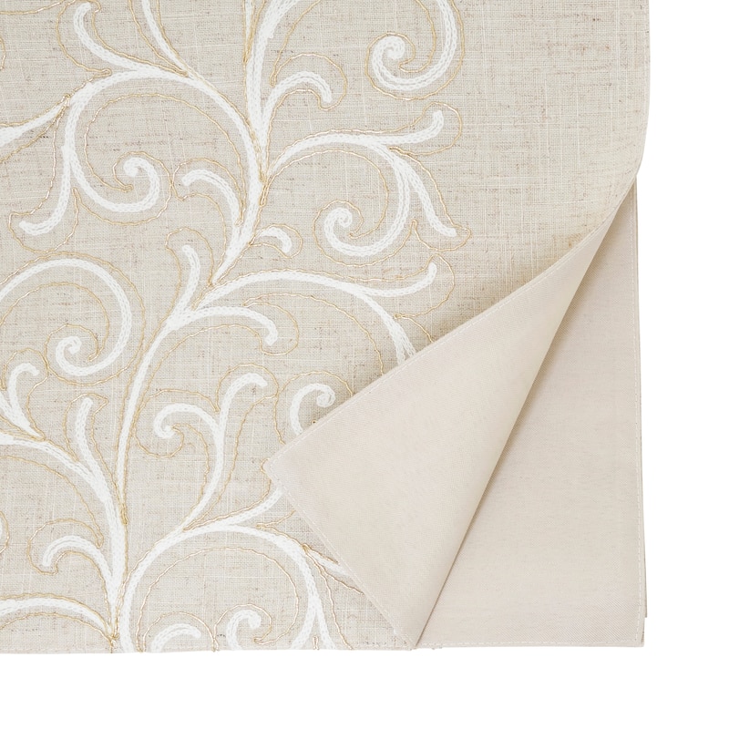 Linen Blend Embroidered Scroll Table Runner - 16"x70"