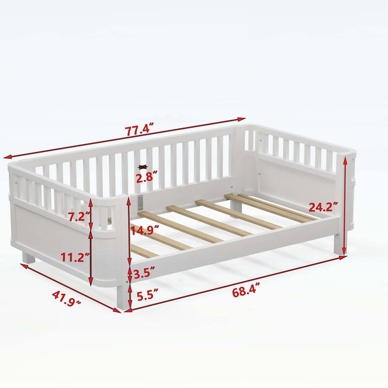 Wood Platform Bed with Safety Rails,and Versatile Use