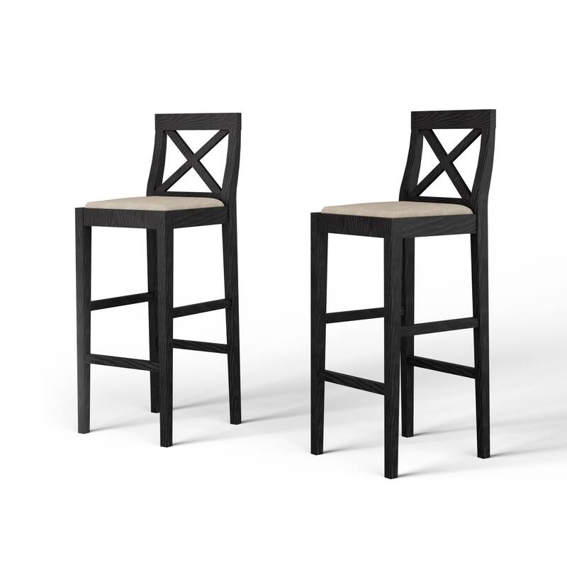 Bar Chair Counter Height Stool with Backrest, Padded Seat & Footrest, Wood Kitchen Island Chair, Vintage Dining Room Chair - Black