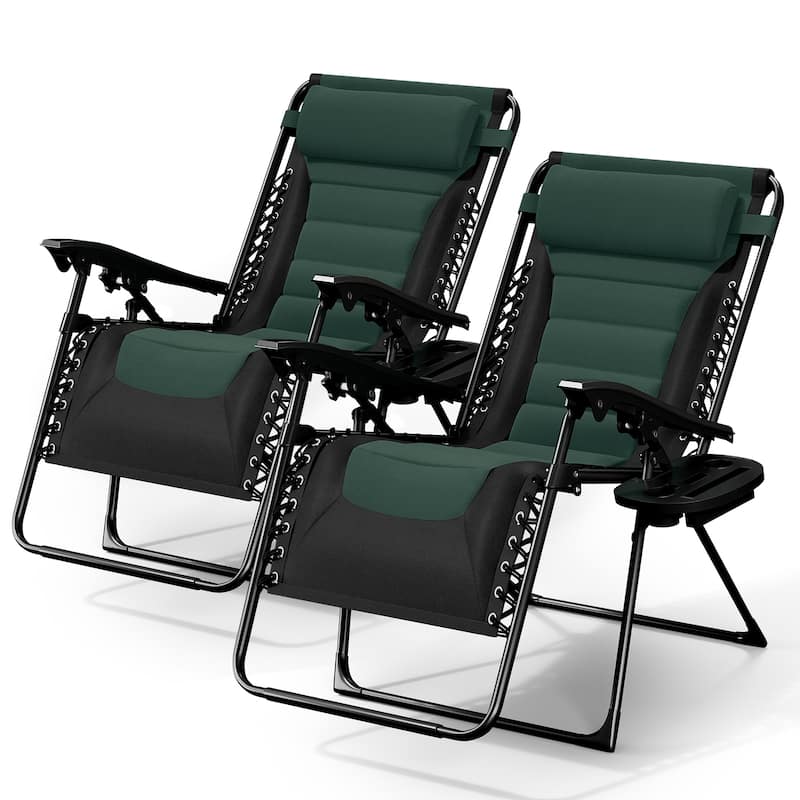 Nestl Outdoor Padded Zero Gravity Chair - Black/Forest Green 2 Pack