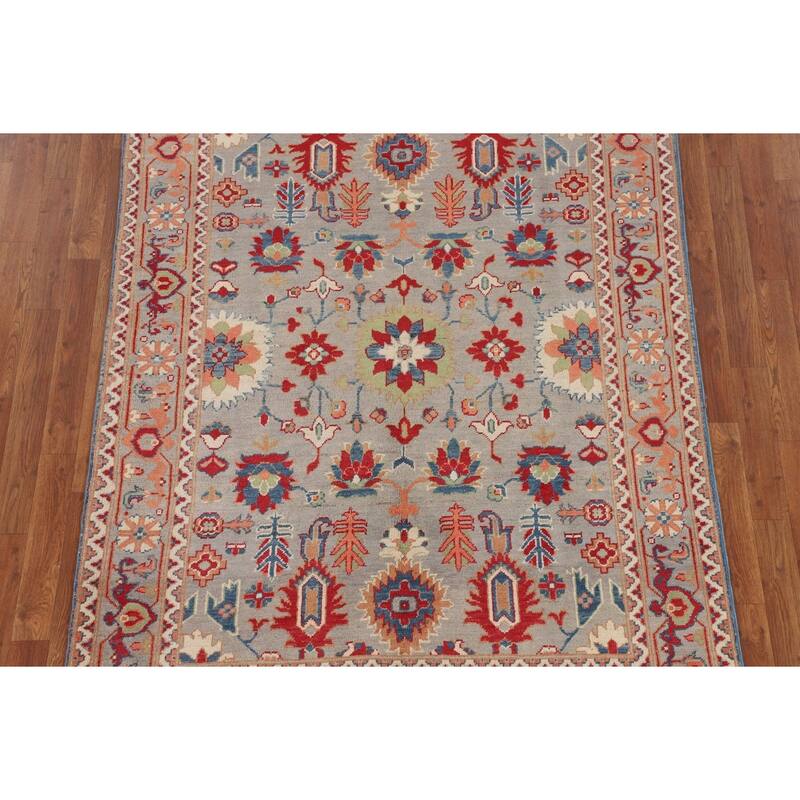 Grey Kazak Area Rug Hand-Knotted Traditional Wool Carpet - 4'10" x 6'6"