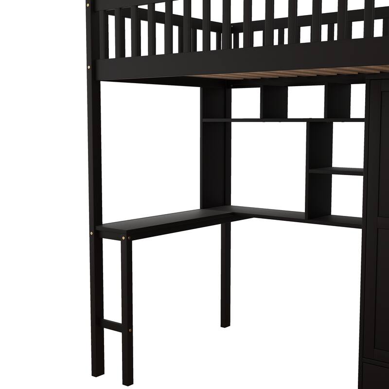 Loft Bed with Bookshelf,Drawers,Desk,and Wardrobe