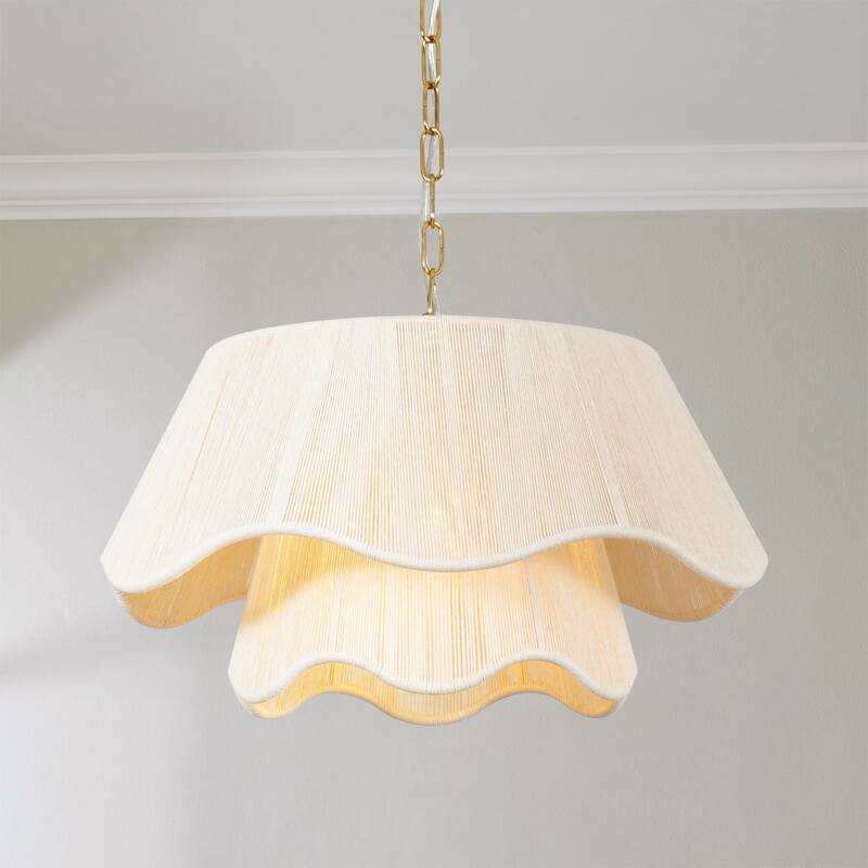 1-Light 20.3" W Modern Boho Double Tiered Fabric Shade chandelier for Living room