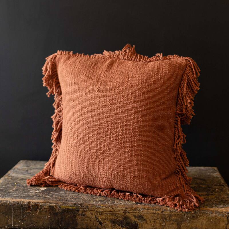 Foreside Home & Garden Rust Yarn Fringe Filled Pillow