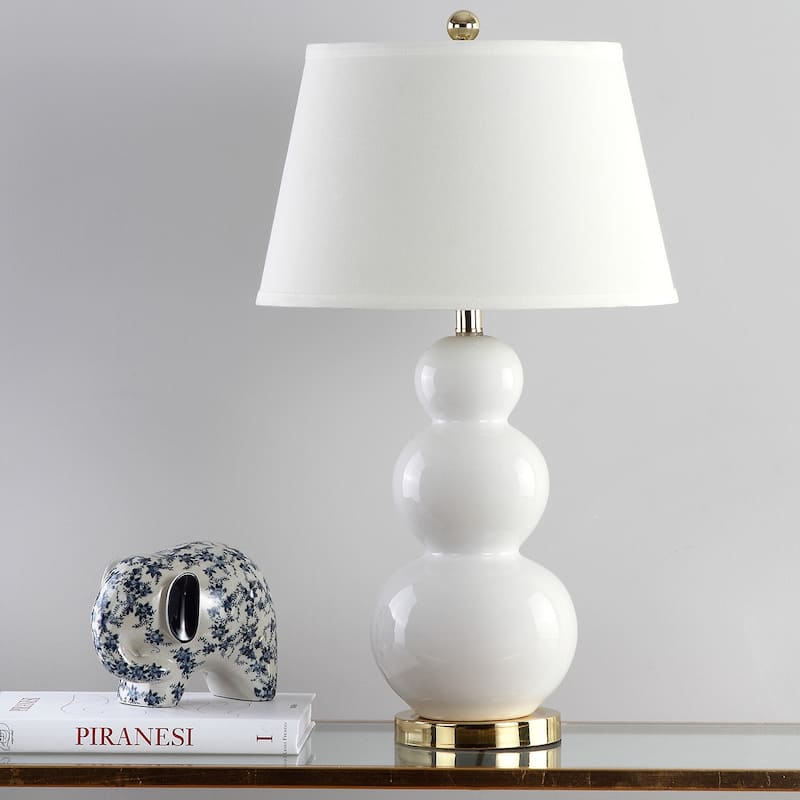 SAFAVIEH Lighting 27-inch Amy Triple Gourd White Table Lamp (Set of 2) - 16"x16"x28"