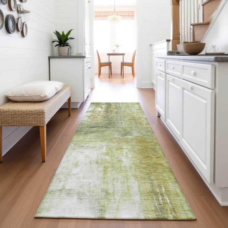 Premium Washable Super Soft Modern Watercolor Mayfield Rug - Sage - 2'3" x 7'6"
