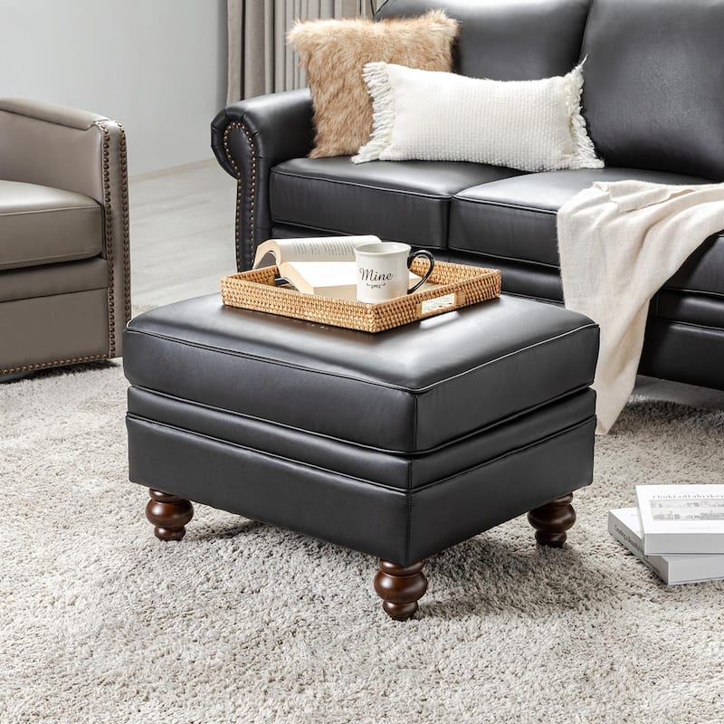 Irene Contemporary Genuine Leather Water Resistant Ottoman by HULALA HOME