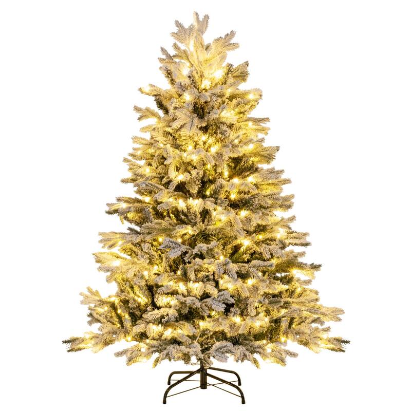 Costway 4.5 FT/6FT/7FT Pre-Lit Christmas Tree Snow Flocked Hinged Xmas - 4.5 Foot