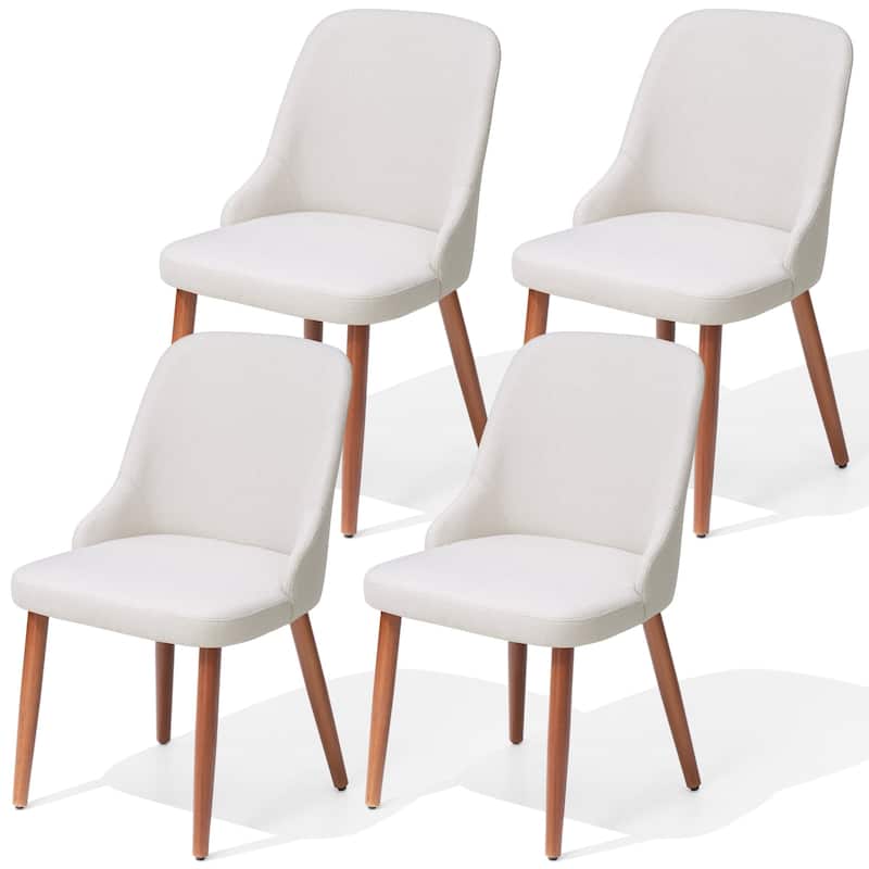 Modern Dining Chair Upholstered Accent Chairs with Solid Wood Legs - Beige - 4PC