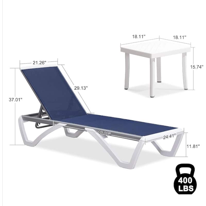 PURPLE LEAF Patio Chair Set Plastic Outdoor Chaise Lounge Chairs with Table for Outside Lawn Poolside,Grey - 76" x 27.4"x12.2"