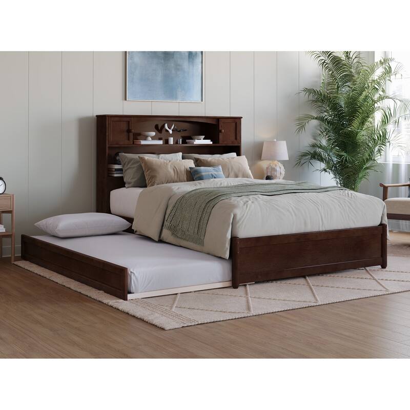 Hadley Platform Bed with Panel Footboard and Twin Trundle - Walnut - Full