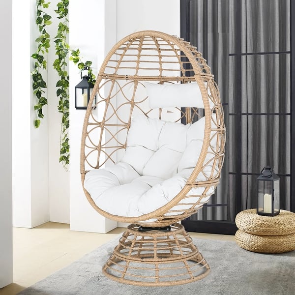 Wicker Swivel Egg Chair Indoor/Outdoor Lounger with Cushion Bed Bath & Beyond 37720569