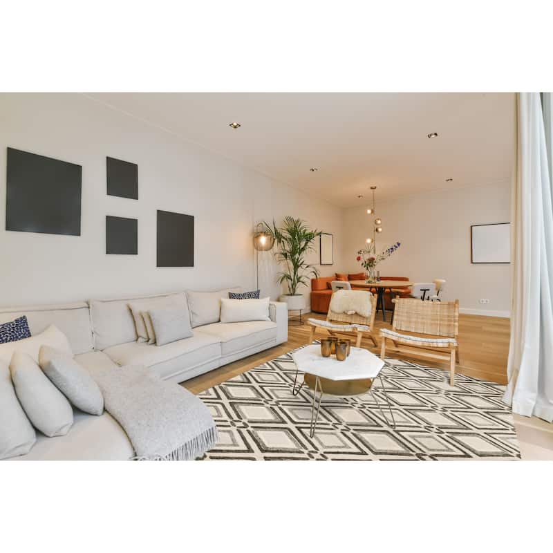 Gray Contemporary Geometric Raga Area Rug - 5' x 8'