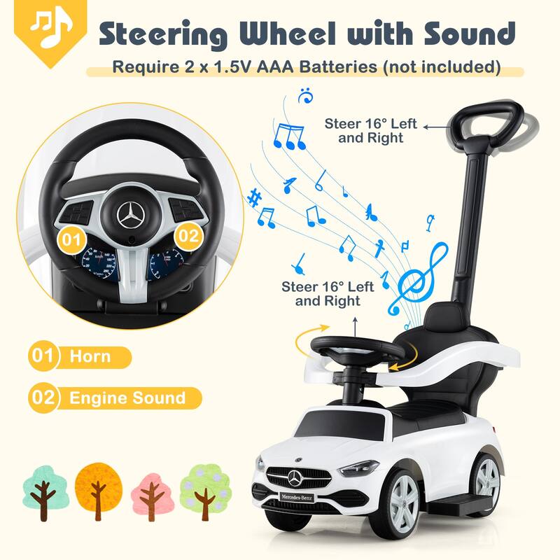 Costway Kids Ride on Push Car Mercedes-Benz Licensed 3-in-1 Sliding