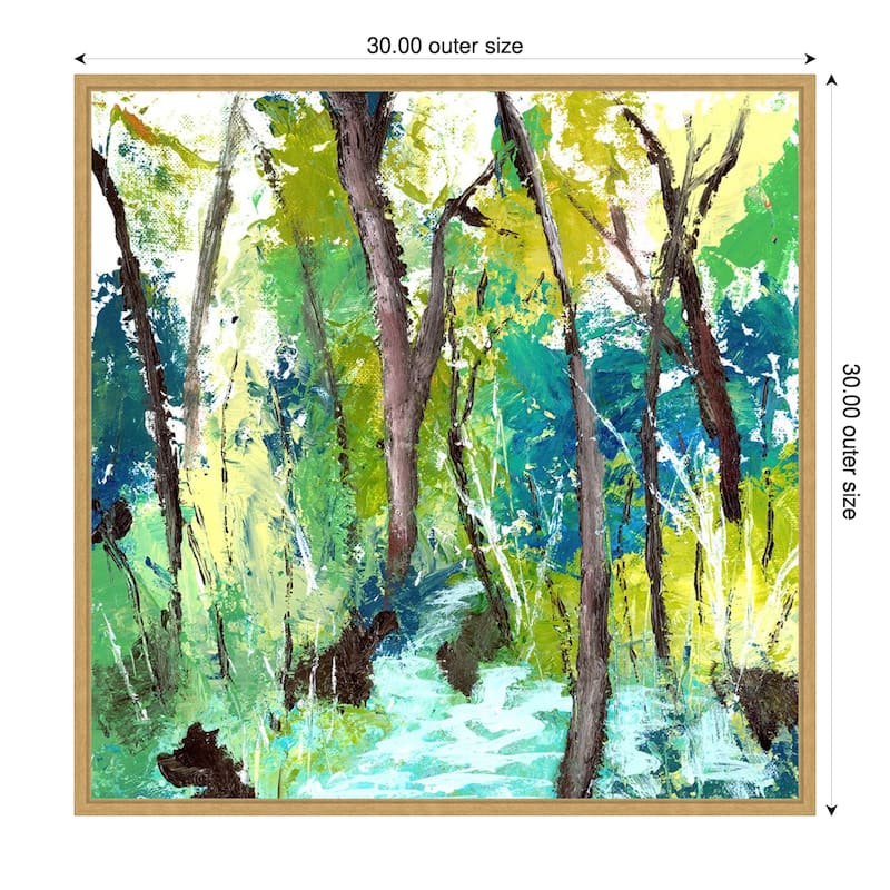 Turquoise Forest by Elan Studios Framed Canvas Wall Art Print - Sylvie Bright Gold - 30 x 30 in