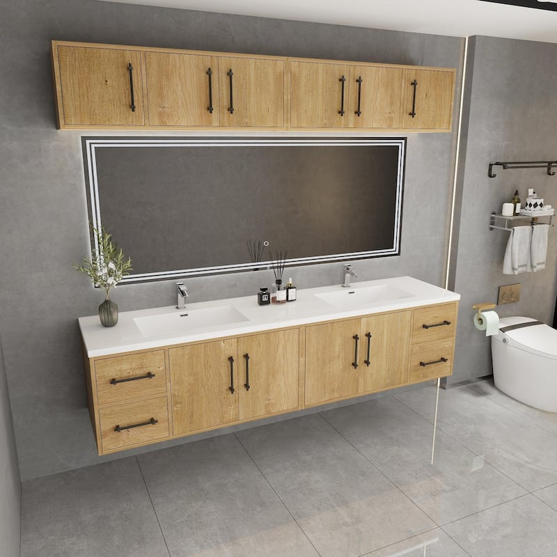 Victoria 84'' Wall-Mounted Double Sink Vanity Set with LED light Top Cabinet