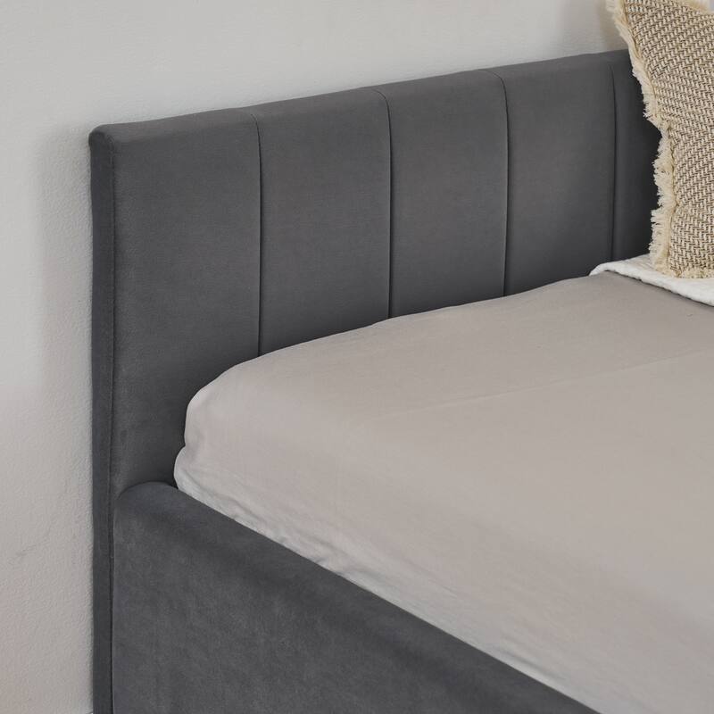 Full Size Upholstered Tufted Daybed with Storage Drawers, Velvet Grey, Comfortable Backrest and Armrests