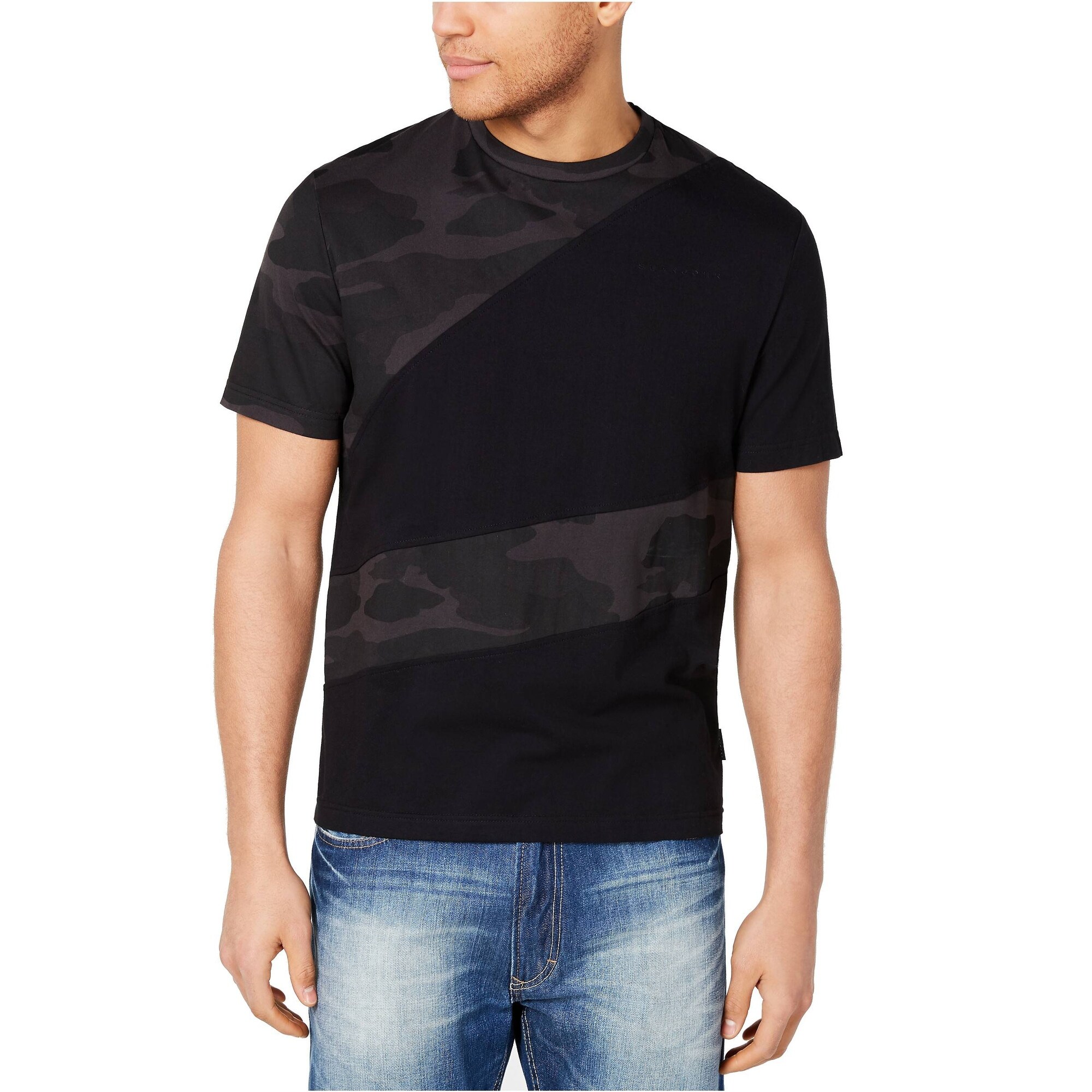 Shop Sean John Men S Short Sleeve Knit Shirt Pieced Black 4xl
