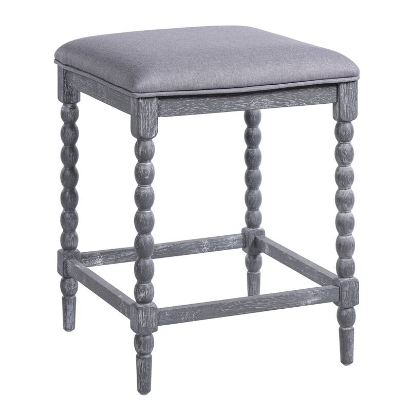 Roomfitters Solid Acacia Wood Counter Stools with Upholstered Seat, Open Back, Gray Set of 2