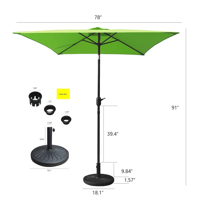 6.5ft Square Lime Green Color Market Umbrella with Stand/Base