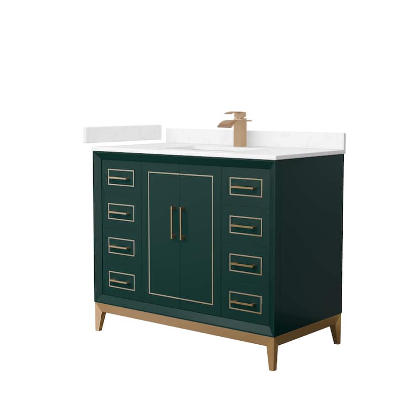 Marlena 42-Inch Single Vanity Set, Cultured Marble Top - Green, Bronze Trim, Carrara Cultured Marble Top