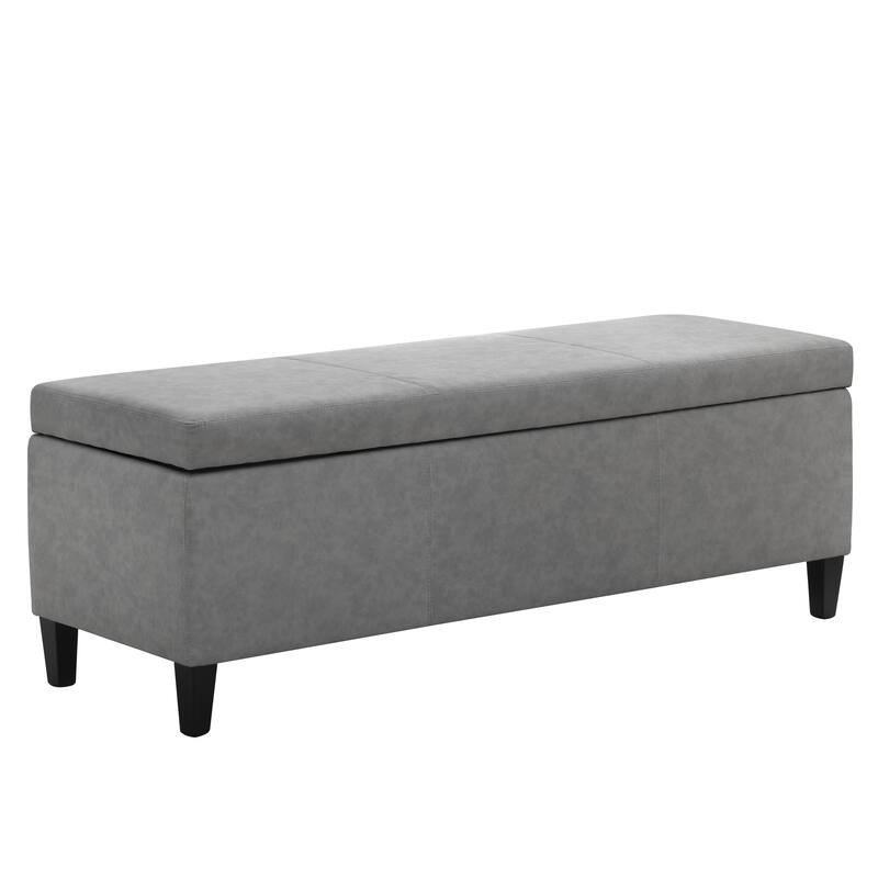 50.3" x 17.50" x 18" Upholstered Rectangular Storage Ottoman-Faux Leather - Grey