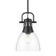 preview thumbnail 1 of 0, Yep by Golden Lighting Duncan 1-light 9in rod hung Pendant in Matte Black and Clear Glass