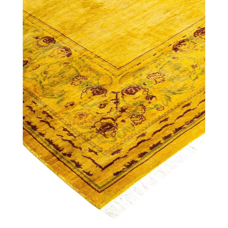 Overton Hand Knotted Wool Vintage Inspired Modern Contemporary Overdyed Yellow Area Rug - 6' 1" x 8' 10"