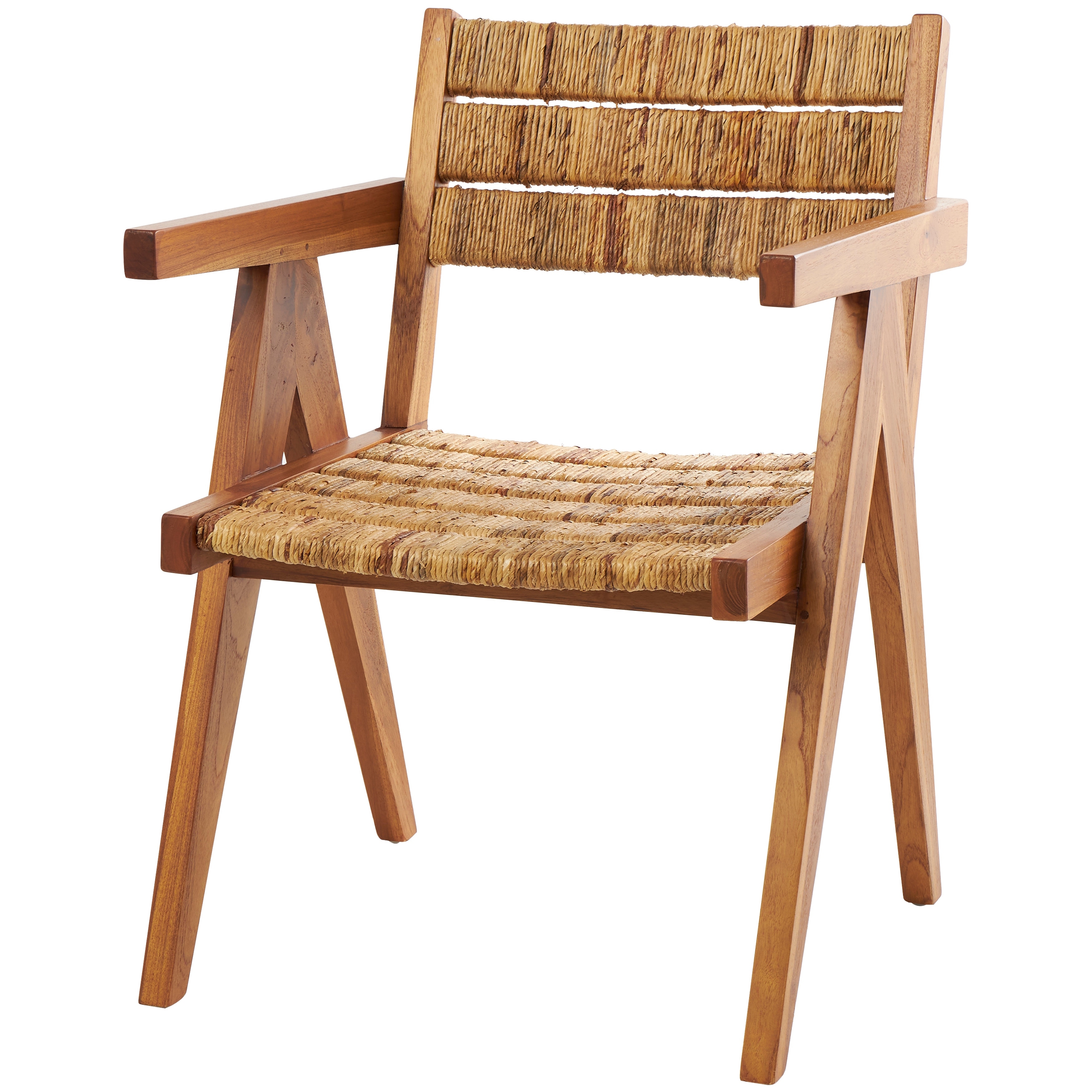 Brown Teak Wood Handmade Mid Century Accent Chair with Wrapped