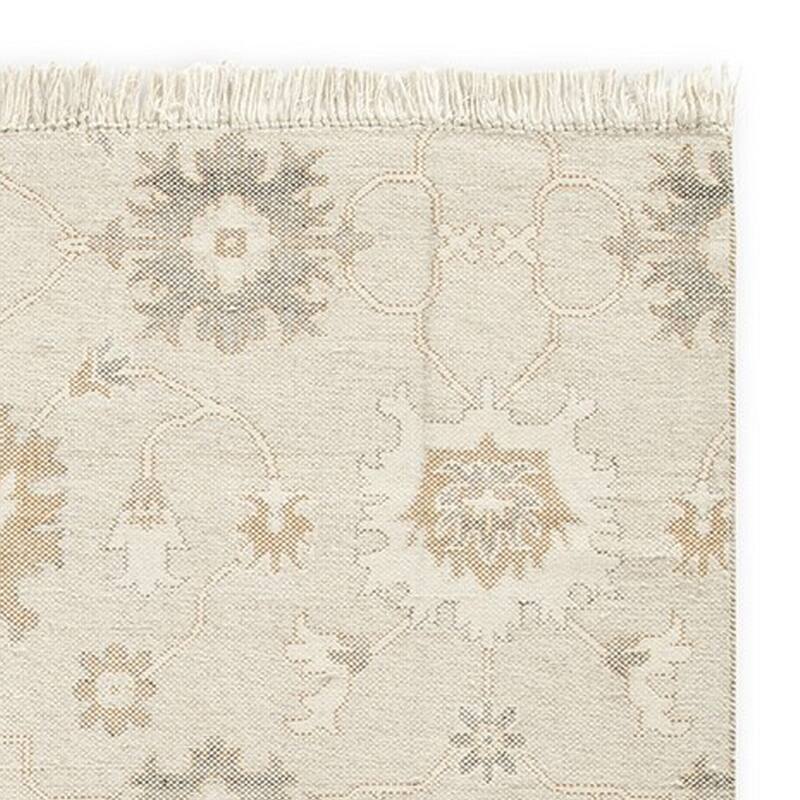 Kia 8 x 10 Large Area Rug, Handwoven Floral Patterns, Beige Brown Wool - 8 x 10
