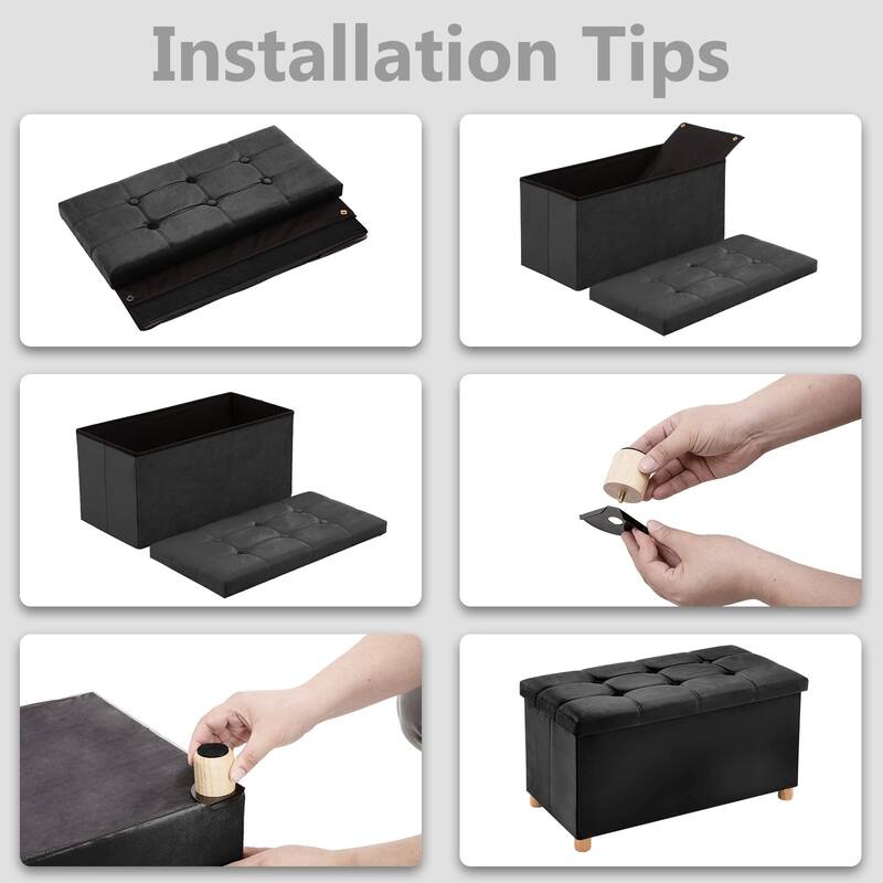 30 Inches Folding Storage Ottoman Bench, Velvet Storage Chest, Footrest Couch with Wooden Legs, Support 350lbs