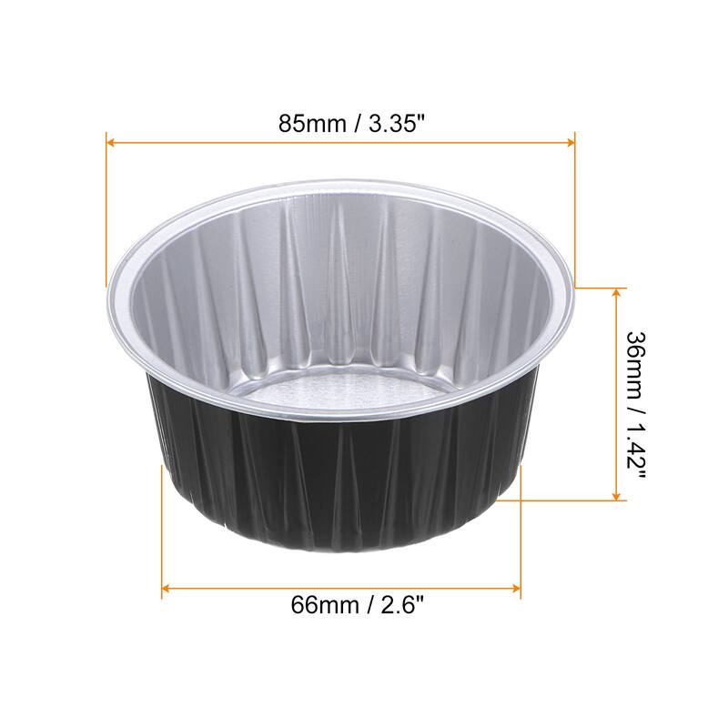 Cupcake Cups, 100pcs 66x36x85mm Aluminum Foil Standard Cupcake Liners - Black/Silver