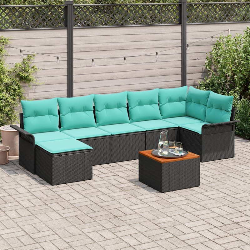 vidaXL 8 Garden Sofa Set with Cushions Black Poly Rattan - 117.1 x 52.2 x 27.2