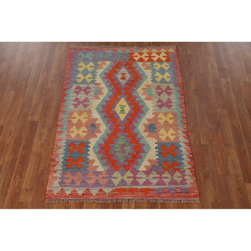 Multicolor Kilim Oriental Accent Rug Hand-Woven Wool Foyer Carpet - 3'4"x 4'11"