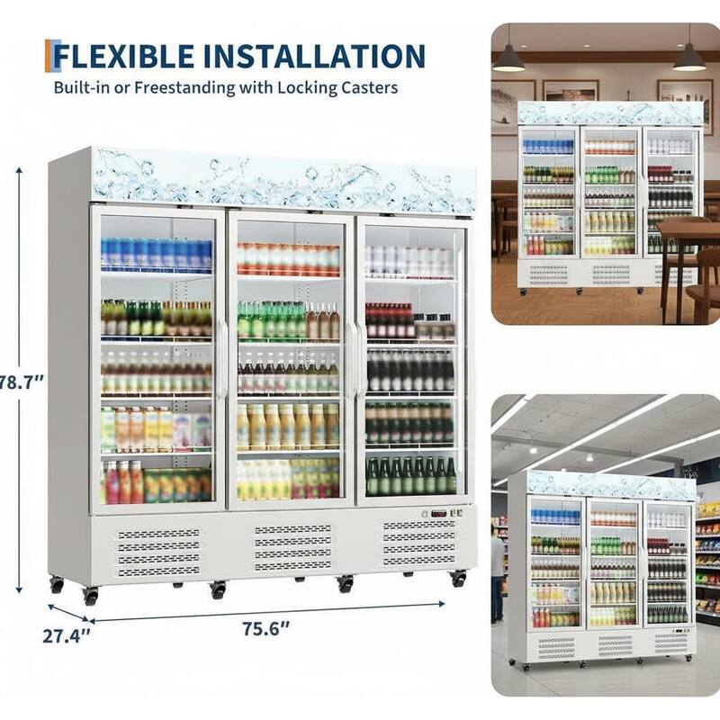 3 Glass Door Display Refrigerator, 54.3 Cu.Ft.
